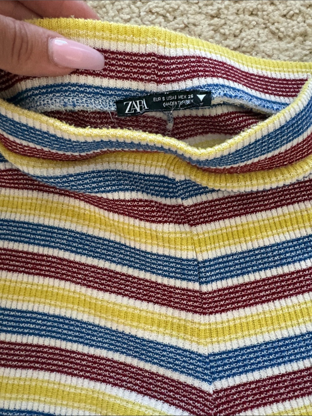 Zara Multicolor Striped Ribbed high waisted flare pants- Yellow, Blue & Red